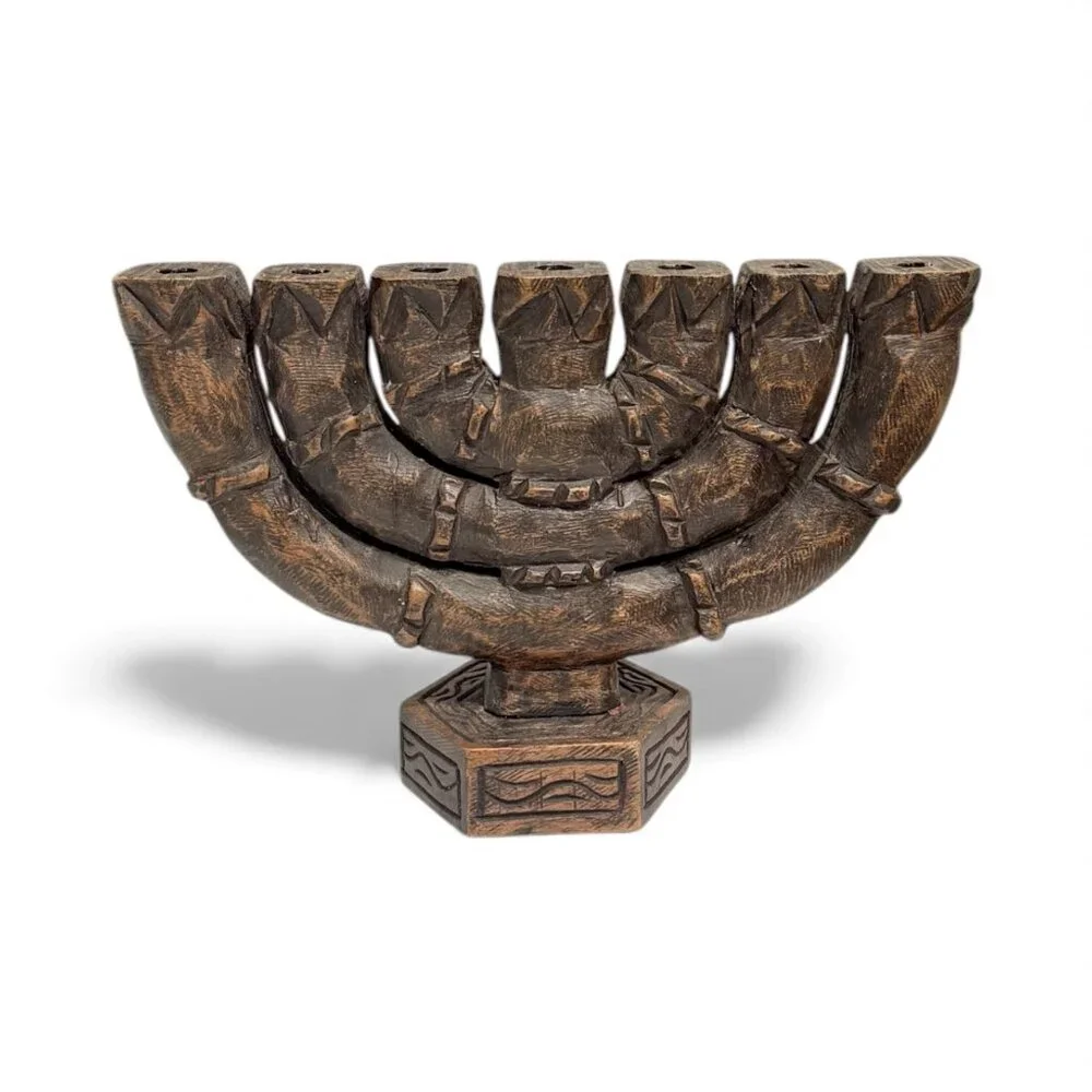 Vintage Large Carved Wood 7 Branch Menorah/Candelabra Signed